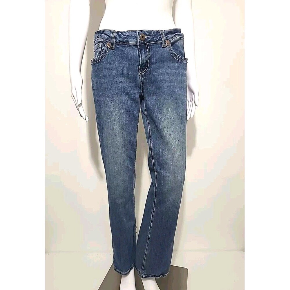 Womens Bootcut Blue Jeans Embroidered Pockets Size 13